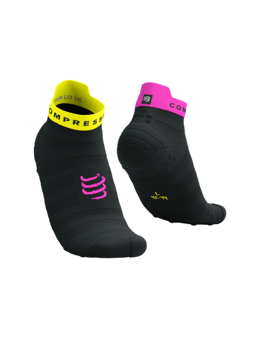 Chaussettes Compressport Pro Racing Socks v4.0 Noir et jaune/fushia - Clubinsport