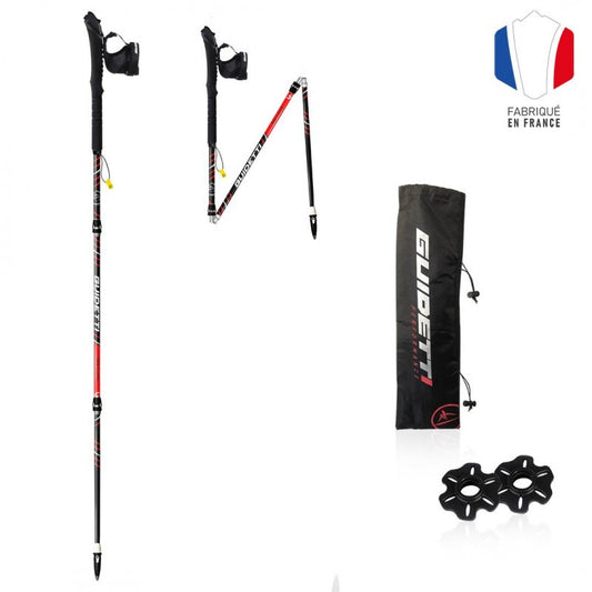 Bâtons de Trail Guidetti aluminium Platinium noir et rouge made in France - Clubinsport