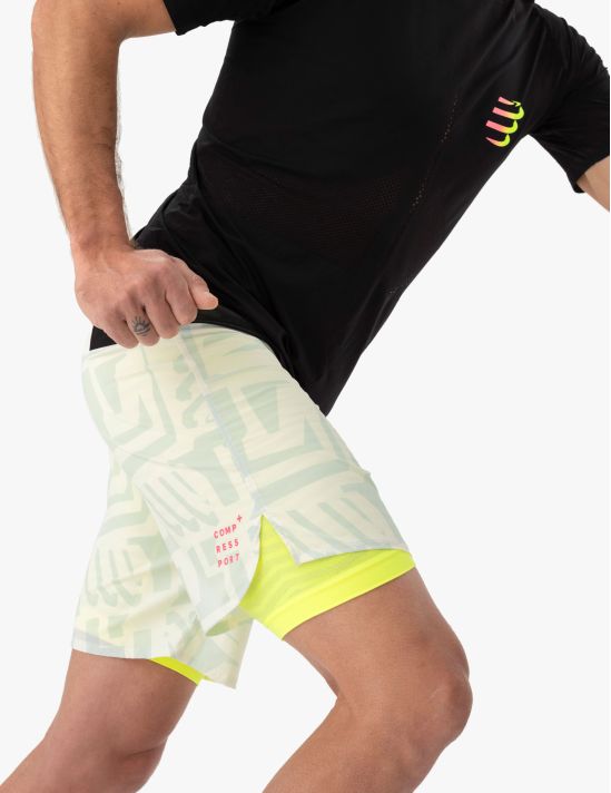 Short homme Compressport Trail Racing 2-In-1 Short M - Sugar Ice Print - Clubinsport